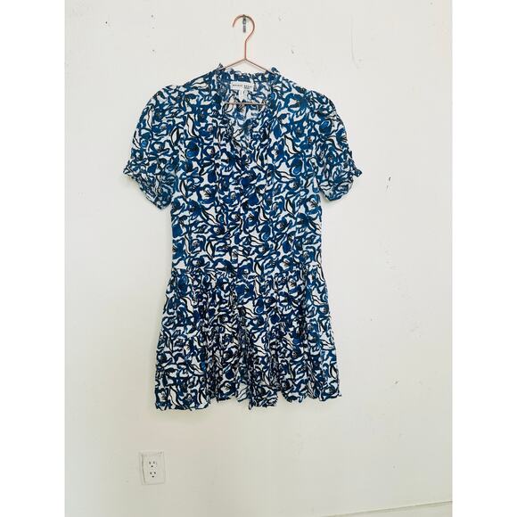 APIECE APART Blue White Floral Cotton Las Alturas Mini Dress Size Medium - Picture 3 of 16
